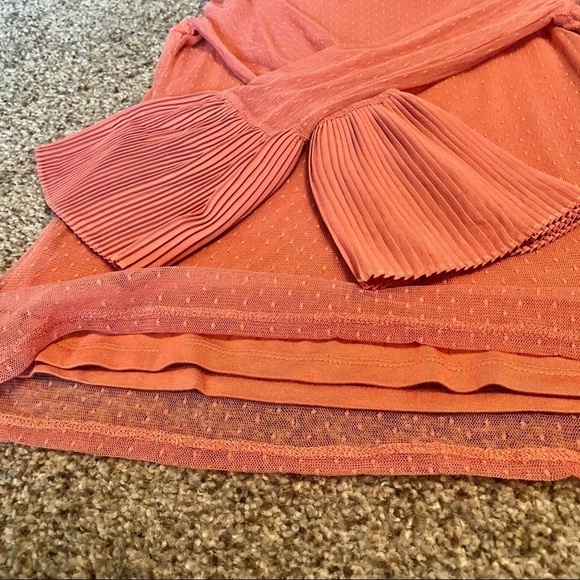 ANN TAYLOR Factory Lined Pumpkin Top with Sheer Dotted Sleeves & Pleated Cuffs - Picture 11 of 13